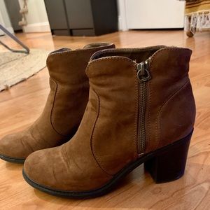 Dark brown suede booties